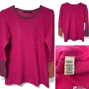 Gudrun Sjoden Fuchsia Pink Sweater with Striped Cuffs